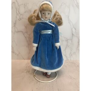 Vtg Porcelain Russ Months To Remember January Blue Velvet Dress Bonnet Blonde 9"